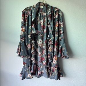 Entro Floral Kimono Cardigan Small Ruffle Bell Sleeve Boho Layer